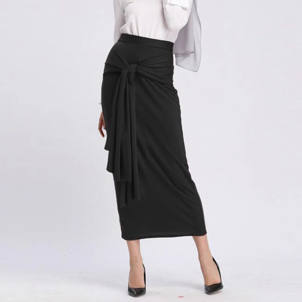 

Tie-Waist Skirts Womens 2021 Office Skirt Women Slim Ankle Length High Stretch Cotton Straight Pencil Skirts Jupe Long Femme