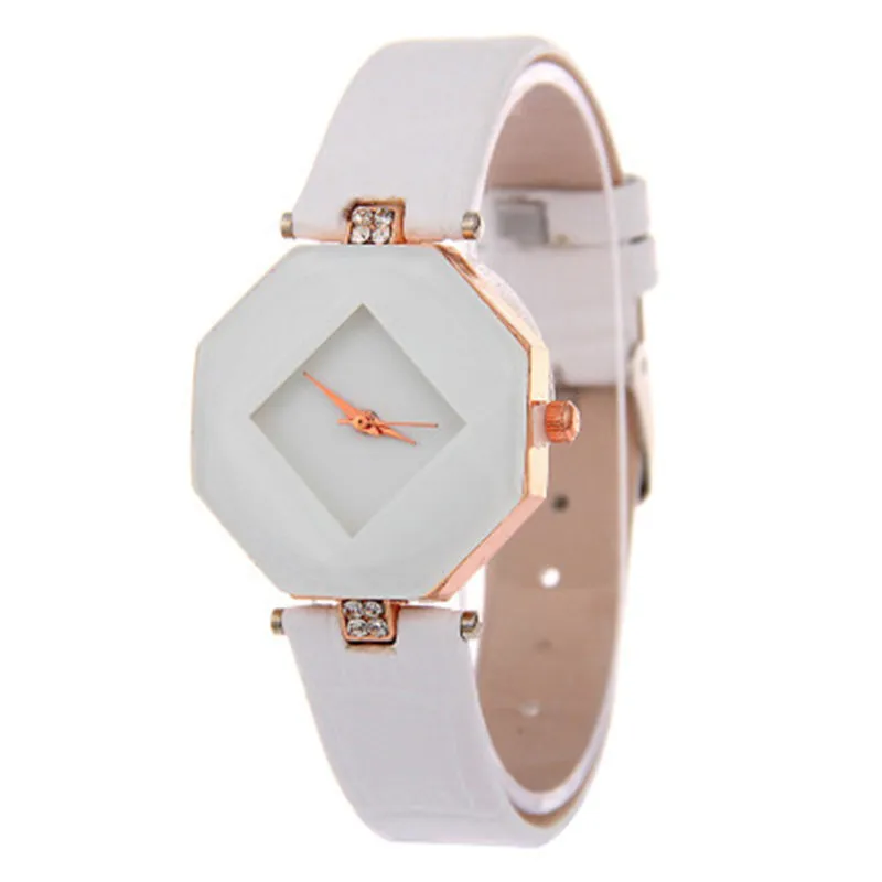 

Women Watches Gem Cut Geometry Crystal Leather Quartz Wristwatch Fashion Dress Watch Ladies Gifts Relogio Feminino Clock 2019