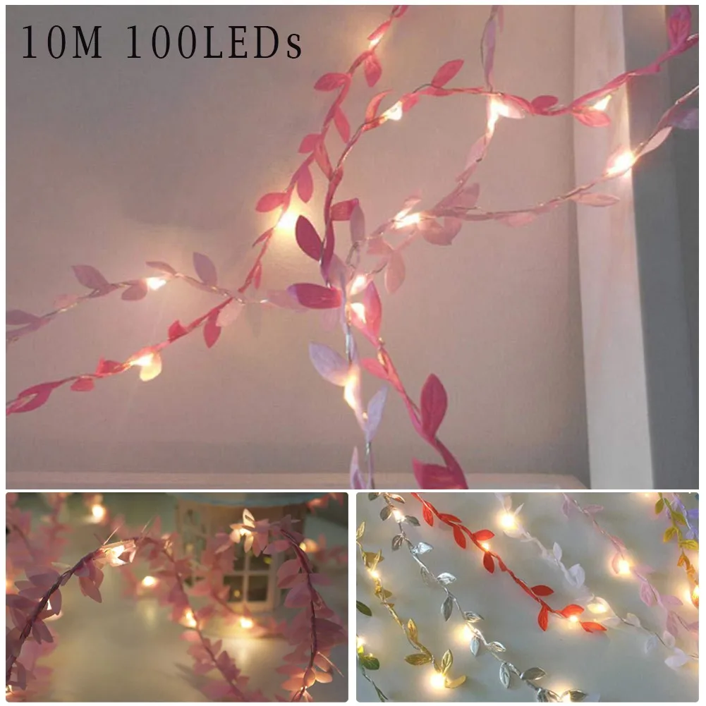 

LED Solar Fairy Lights String Outdoor Party Garden Ivy Pink Leaf Light Lamp For Adorning Fences Gazebos LED Solar String Lights