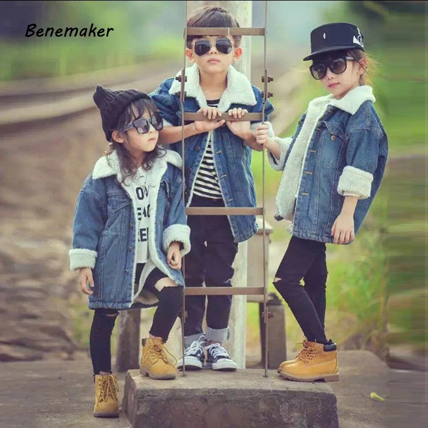 Детские джинсы зимняя флисовая куртка для мальчиков и девочек ветровка