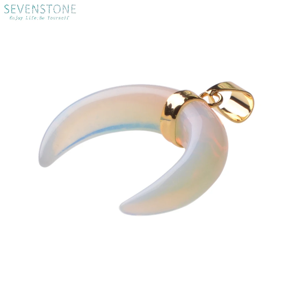 Женский кулон с рожками из натурального камня Reiki золотое ожерелье двойным рогом