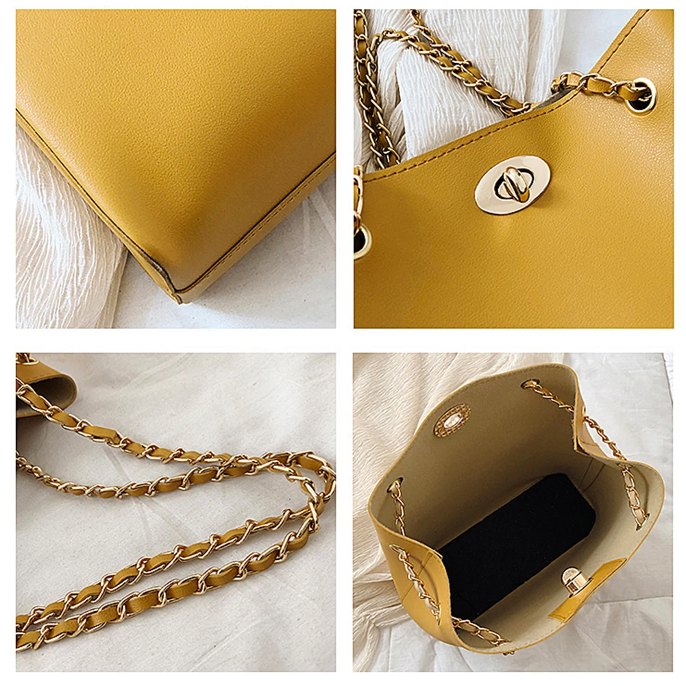 2 шт. Модные Женские однотонные искусственная кожа цепи ведро сумка на плечо