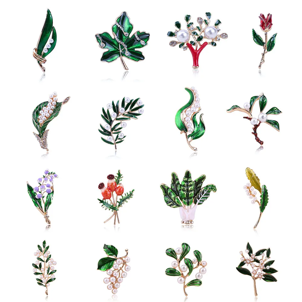 Брошь женская эмалированная милая зеленая брошь в форме букета лилии цветов