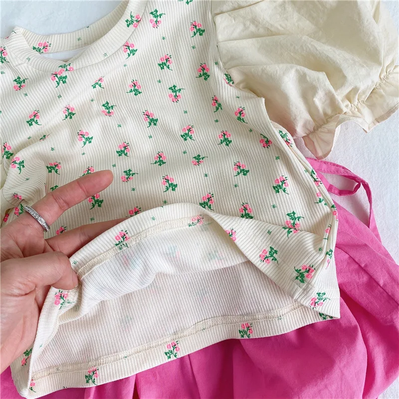 

New summer 2021 baby girl print bubble sleeve T-shirt children cotton short sleeves T-shirt kids summer clothes