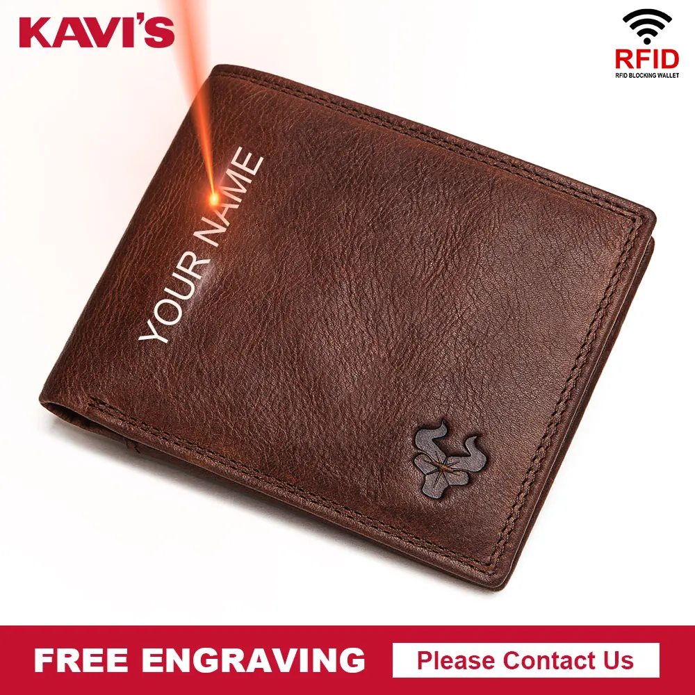 Кошелек KAVIS из 100% натуральной кожи с Rfid защитой и бесплатной гравировкой|Мужские