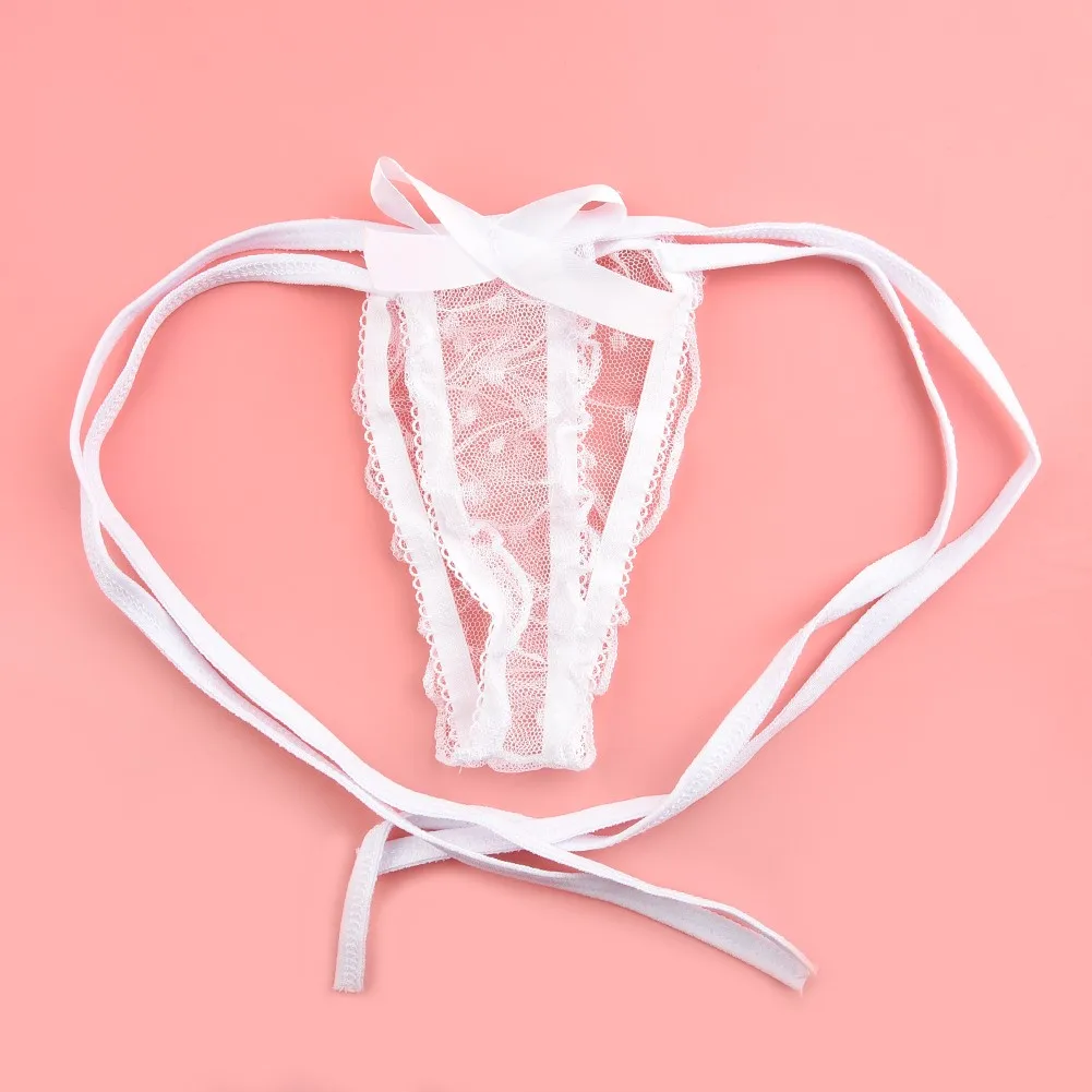 

2Pcs Lingerie Suit Women Sexy Lace See Through Nightwear Off-Shoulder Perspective Mesh Crop Top Tie-Waist Thong Panty Set A50