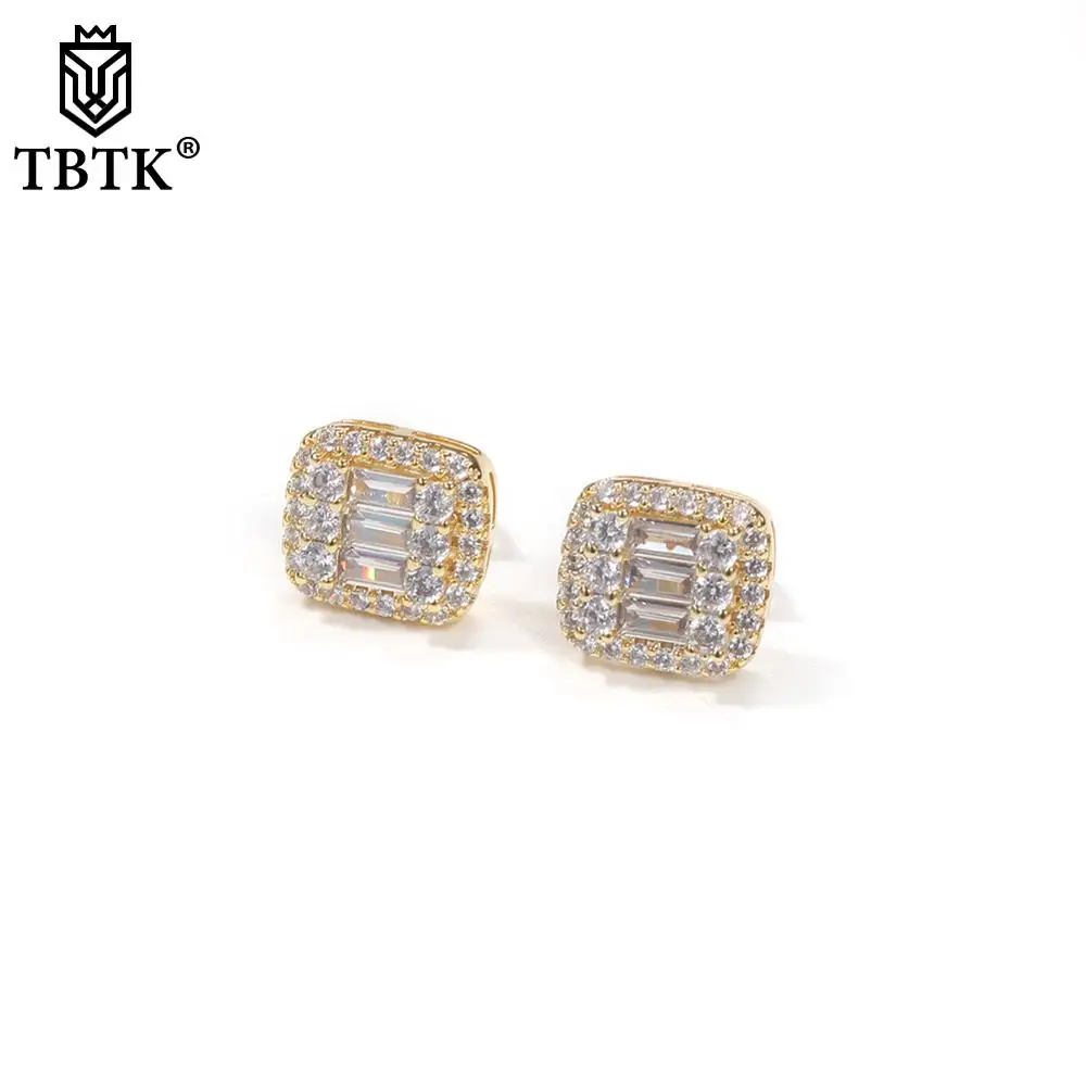 

TBTK Fashion Hiphop T Square Earing Simple Style Trendy Jewelry Cubic Zirconia Crystal Stud Earrings