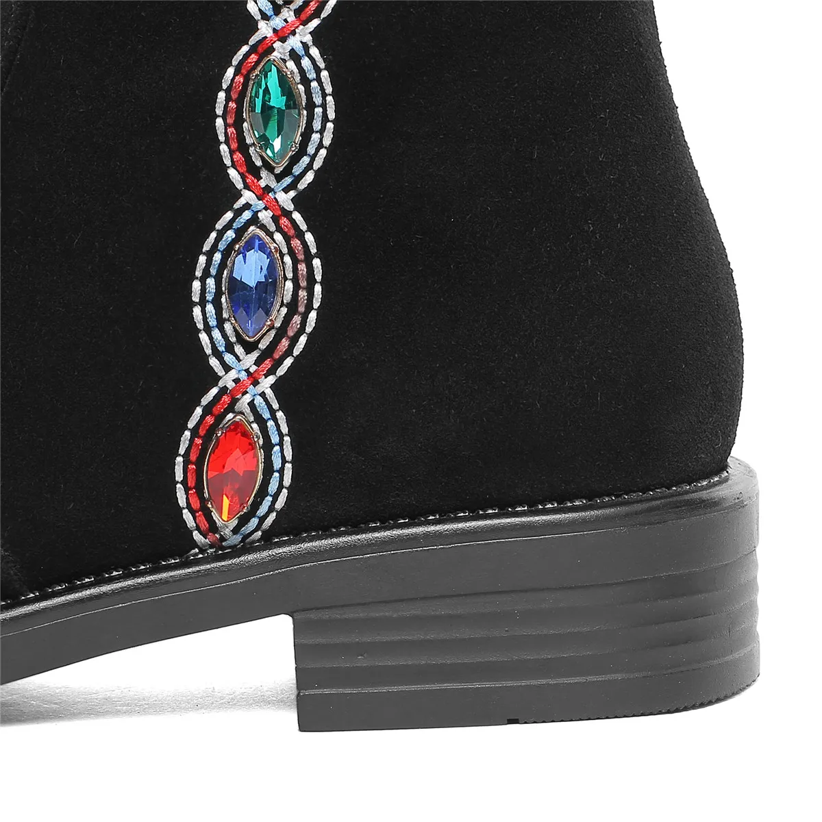

Women'snatural suede leather flats knee high knight boots embroidery winter warm plush long boots high quality comfortable shoes