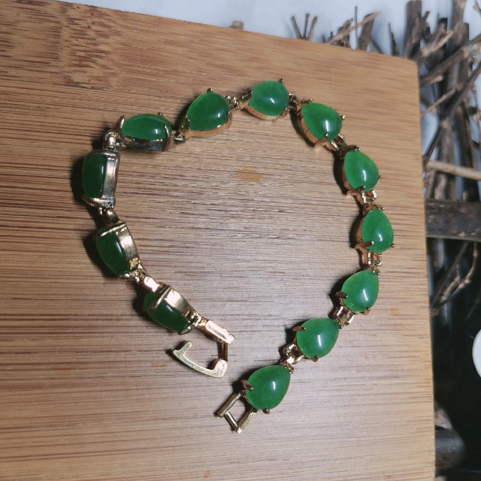 

1pcs/lot pure natural copper gilt inlaid green jade bracelet female accessories gemstone jewelry Crystal translucent luster taki