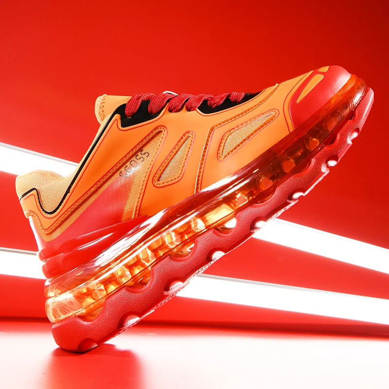 Мужские амортизирующие кроссовки оранжевые на воздушной подушке Повседневная