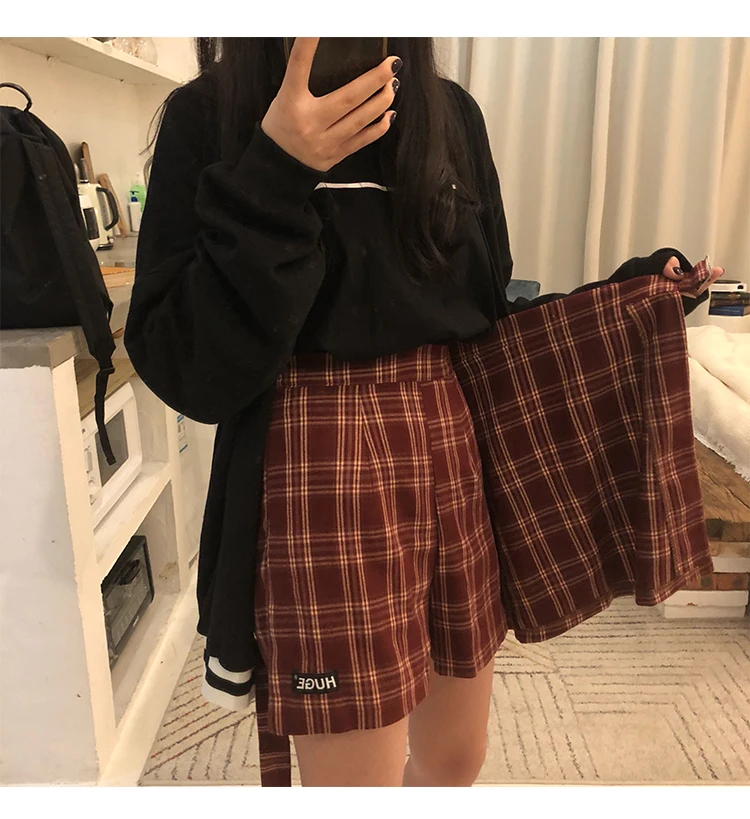 

3 colors S-L 2018 autumn and winter High Waist Mini Shorts Skirts Womens Korean preppy style girl plaid Shorts womens