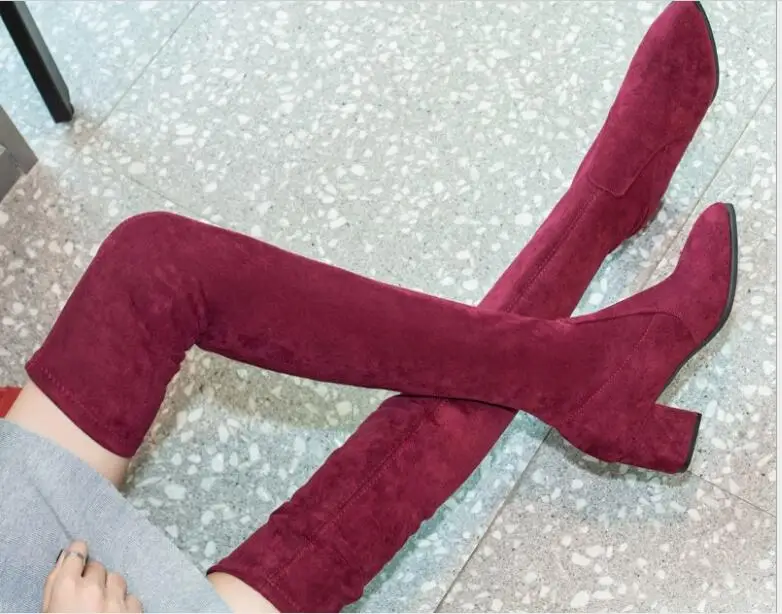 Женские сапоги осенние из искусственной замши с острым носком женские выше