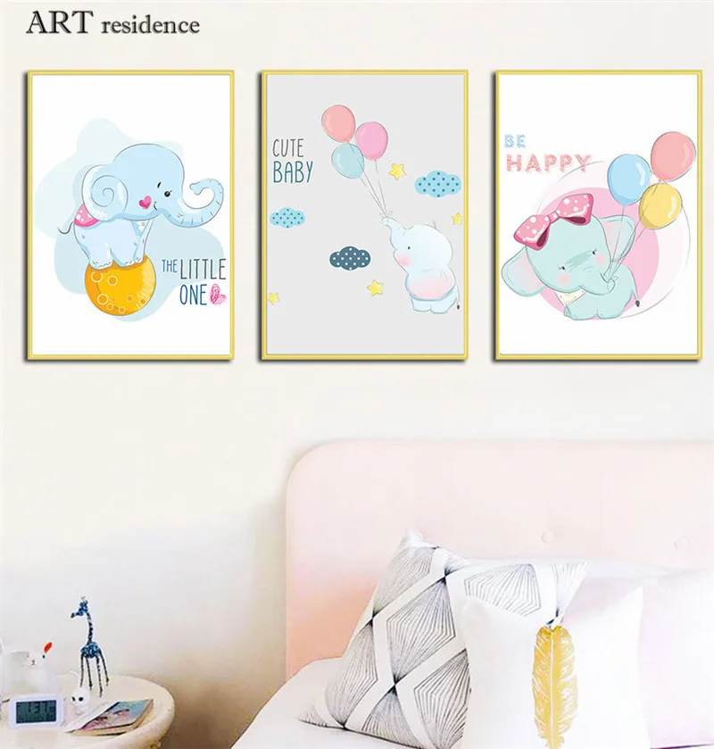 Милый Постер с изображением слона и воздушным шаром для дома картина маслом на