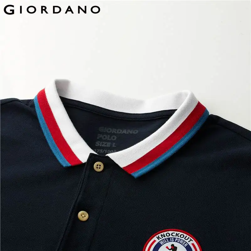 Поло Giordano мужское с контрастным отложным воротником стрейчевая дышащая футболка