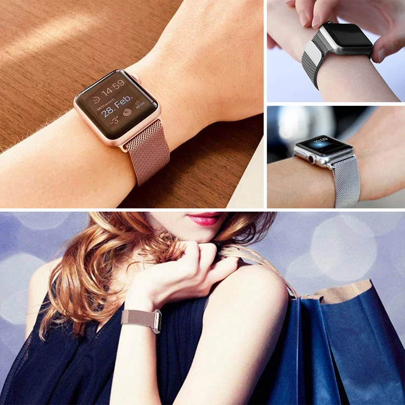 Ремешок для часов, Миланская петля, ремешок для apple watch 5/4/3 apple watch band 44 мм 40 мм, 42 мм, 38 мм, версия наручных часов iwatch из нержавеющей стали тканый магнитный ремешок для часов