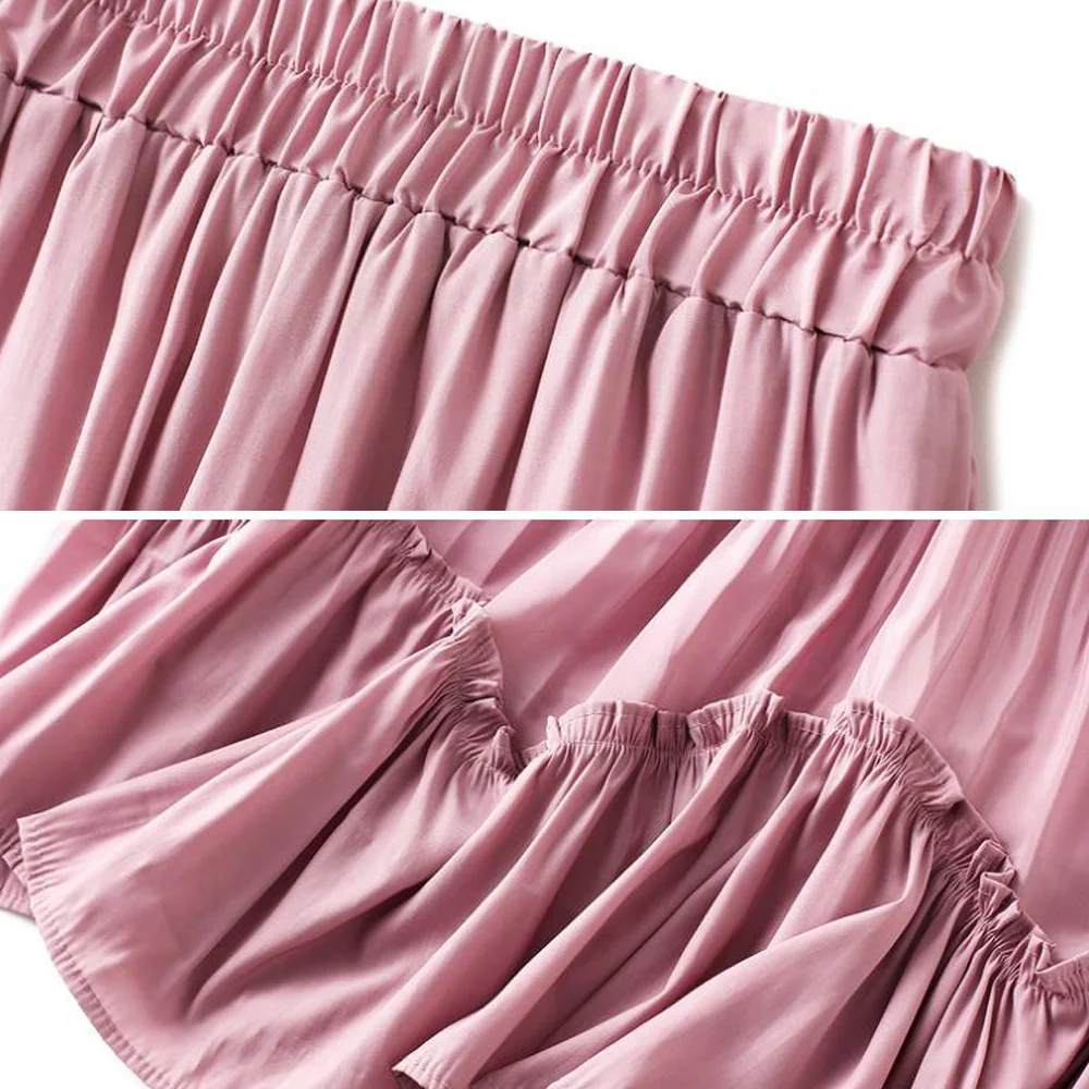 

Women Summer Boho Long Pleated Asymmetrical Skirt Jupe Femme Korean Ladies Holiday Beach Vintage Casual Loose Maxi Ruched Skirt