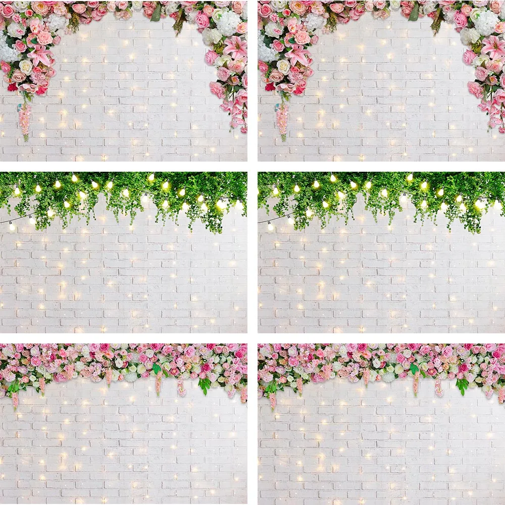 

Цветочный белый кирпичная стена Свадьба весенний цветок фотография фон трава свет Портрет фон Декор фотостудия фотозона