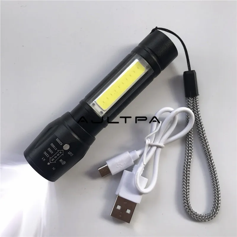 Портативный мини-фонарик с аккумулятором и кабелем 100 шт./лот USB-зарядка COB