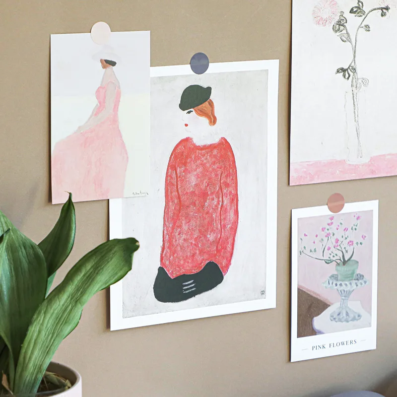 Креативная декоративная открытка в скандинавском ретро стиле 5 листов розовые