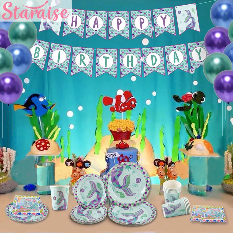 Staraise Русалочка одноразовый набор столовых приборов Русалка декор для вечеринки