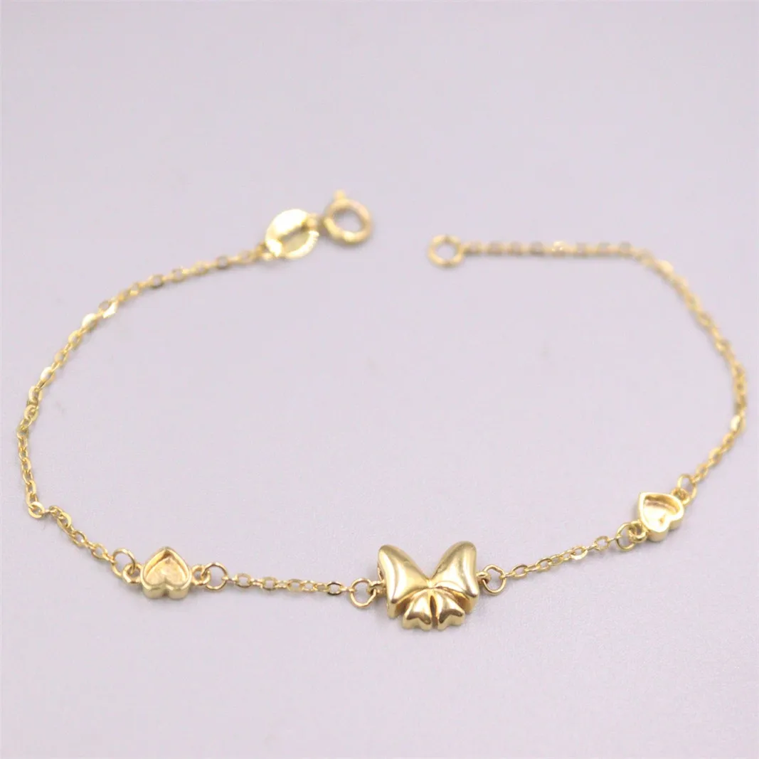 

Pure Solid 18K Yellow Gold Butterfly Charm Chain Woman Gift Lucky Heart Simple O Link Chain Bracelet Stamp:Au750