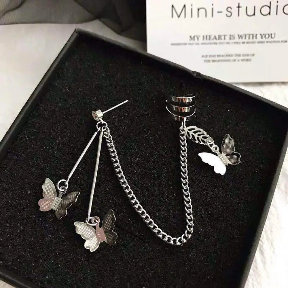 

1 Pcs Single Stud Earring Butterfly Chain Exaggerated Cool Dangler Ear Bone Clip for Women Fashion Personality Korean Jewelry