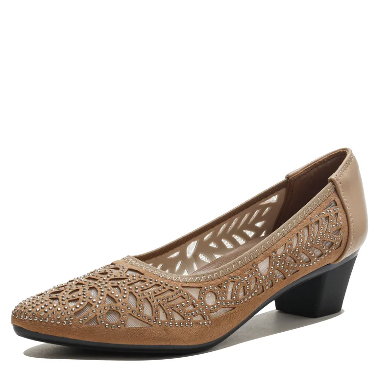 

Босоножки женские сетчатые с перфорацией, удобная обувь на среднем толстом каблуке, модные туфли с прорезями, лето 2021