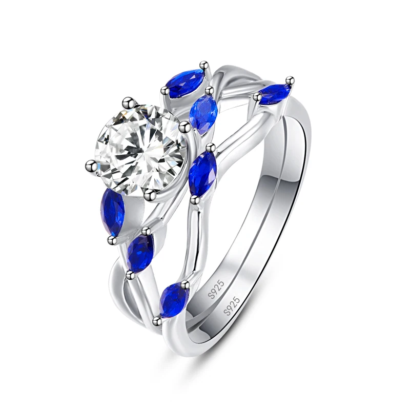 BONLAVIE Wedding Band Couple Ring Sets Horse Eye Shape Blue Sapphire Tanzanite Rings 925 Sterling Silver Fine Jewelry | Украшения и