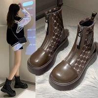 tophqws retro british style women martin boots casual zipper round toe ankle boots female autumn winter punk platform shoes