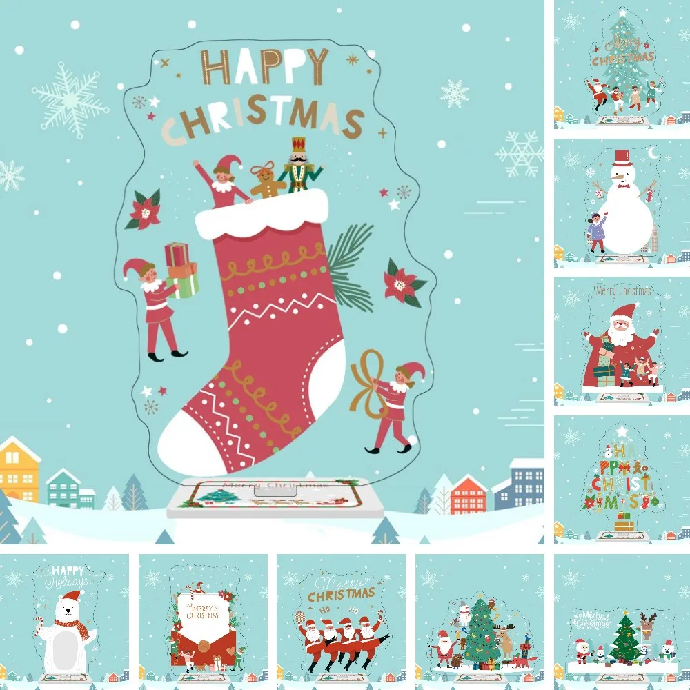 

Christmas 16cm Double Sided Santa Claus Christmas Tree Acrylic Ornaments Snowman Desktop DecorationChildren Toy Festival Props