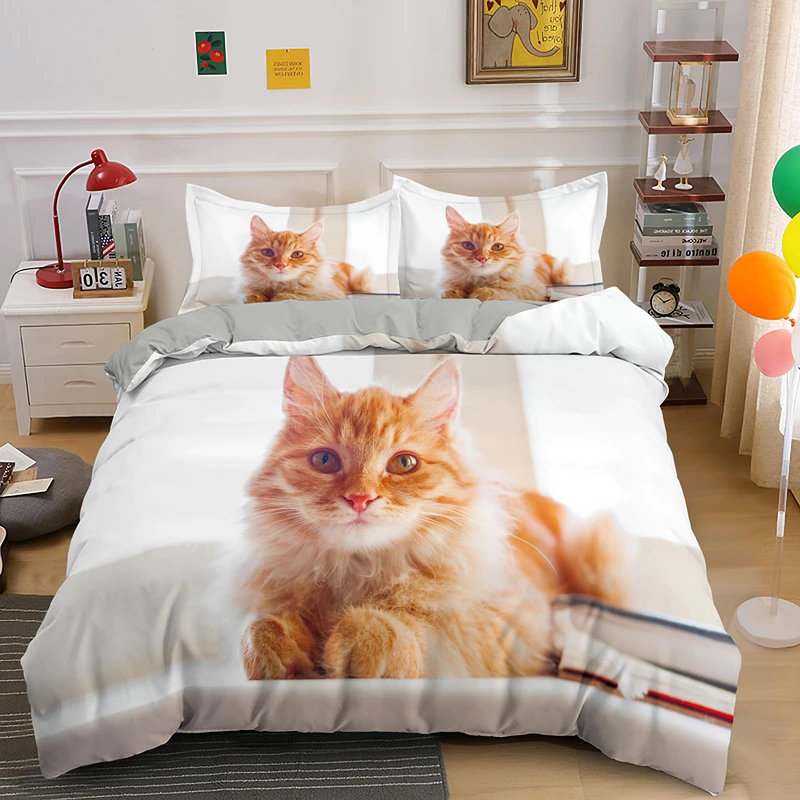 

3D Baby Cat Bedding Set Lovely Animals Lover Duvet Cover With Pillowcase Quilt Covers Euro Size 2/3PCS Bedclothes Home Textile