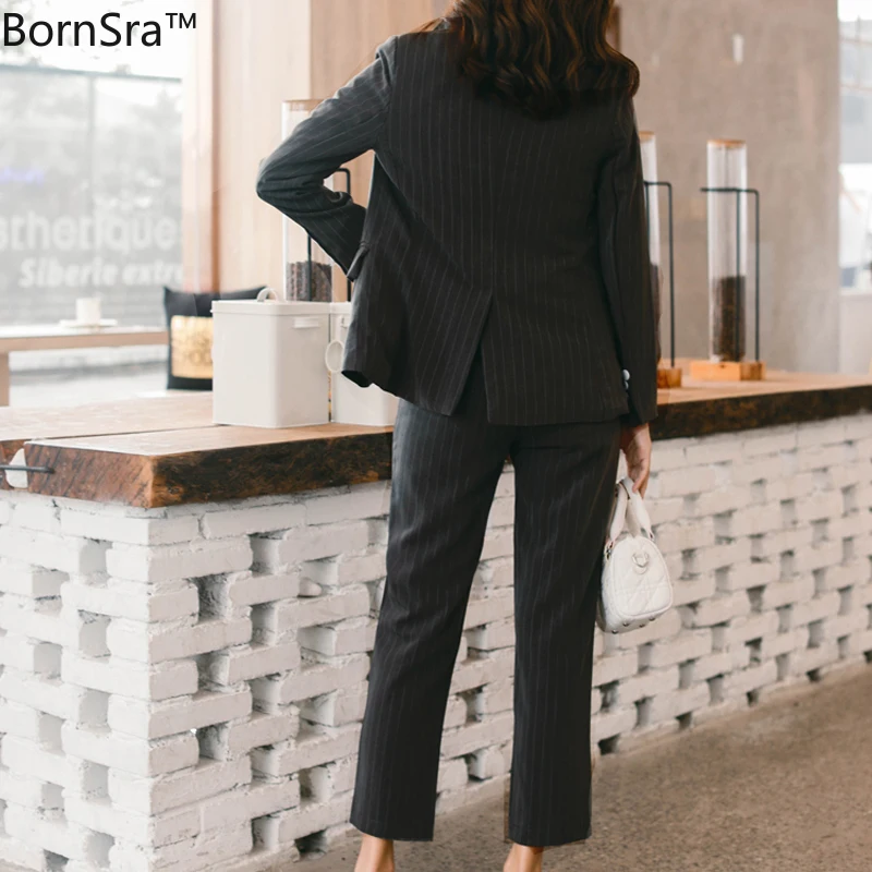 BornSra модный осенний комплект из 2 предметов черные брючные костюмы для женщин