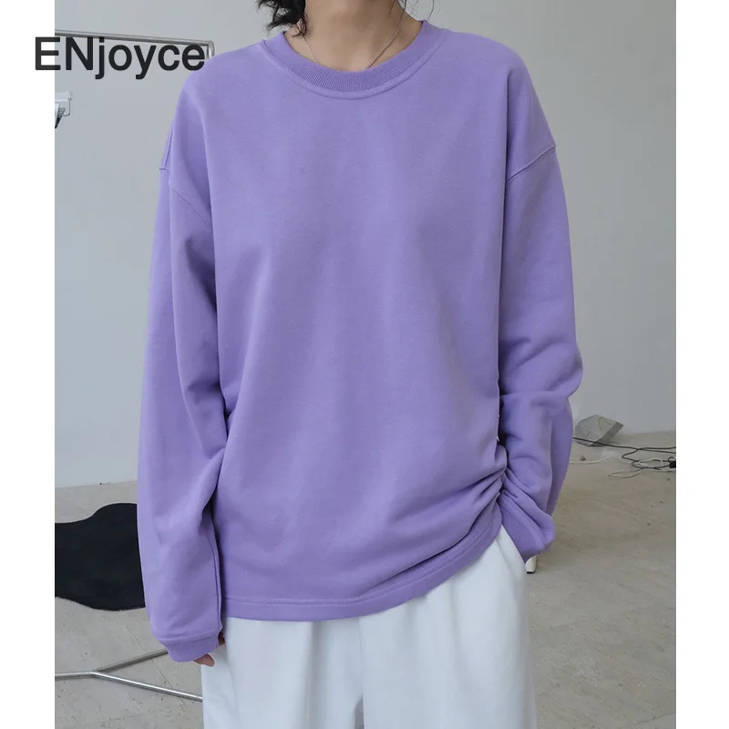 

Spring Fall Casual Loose Long Sleeve Sweatshirt Women Korean Style Pullovers Fashion Purple Hoodie Streetwear Clothes Tops