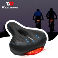 west biking thicken widen soft comfortable bike hollow mtb cycling rear seat warning lamp 3 modes bicycle saddle with tail light