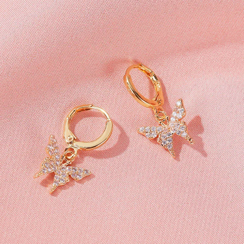 Золотые женские серьги бабочки темпераментные кольца висячие разноцветные