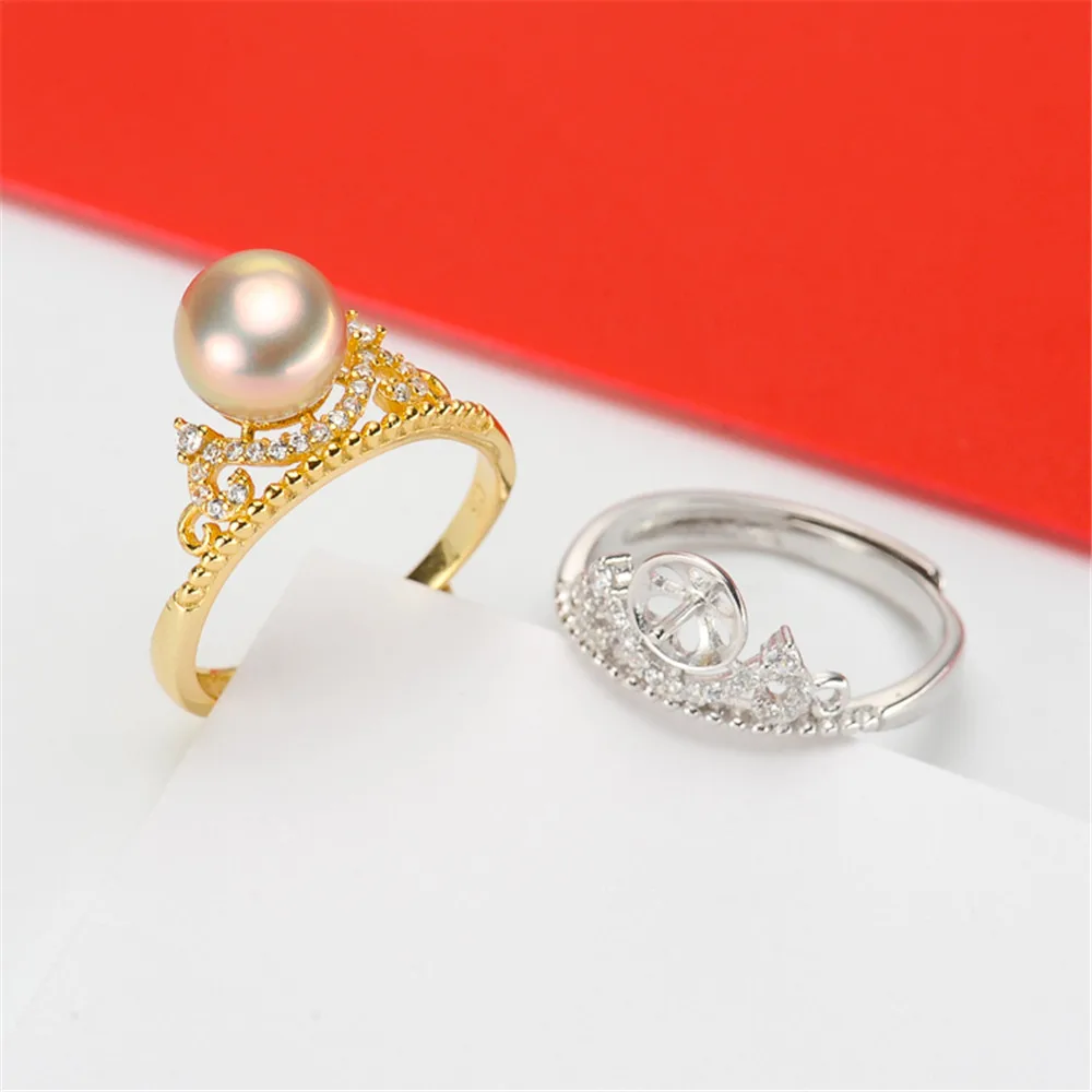 

S925 Sterling Silver Adjustable Ring Settings Base Blank Jewelry Findings Fit Half Hole Pearl DIY Women Ring Making Accessories