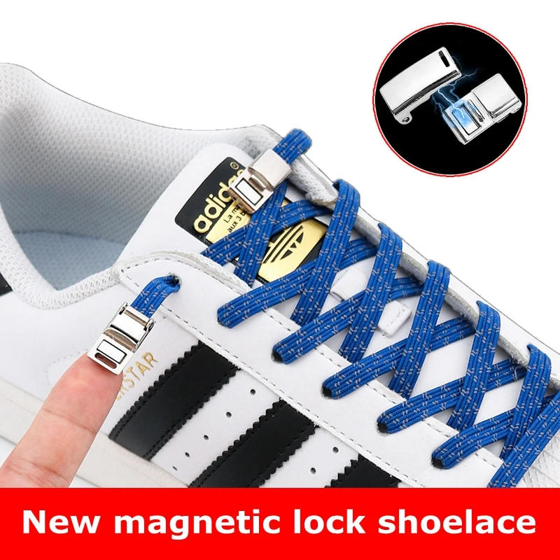 

Magnetic Lock Shoelaces Elastic Reflective Flat Lazy Laces Used For Sneakers Canvas Shoes Quick Wear In 1 Second No Tie Shoelace