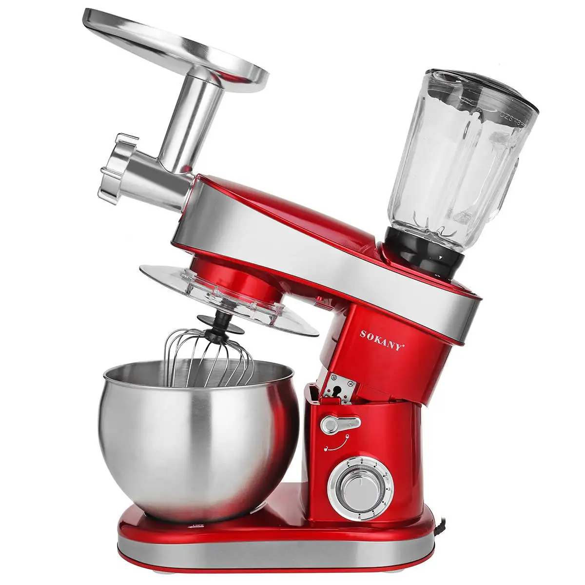 

5 IN 1 Food Processor Meat Grinder Automatic Blender Juicer Cake Dough Mixers Cream Egg Whisk 1200W & Stainless Steel 6.5L Bowl