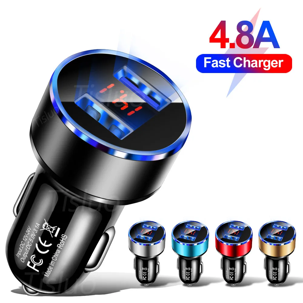 4.8A устройство для автомобиля с двумя портами USB зарядное со светодиодным