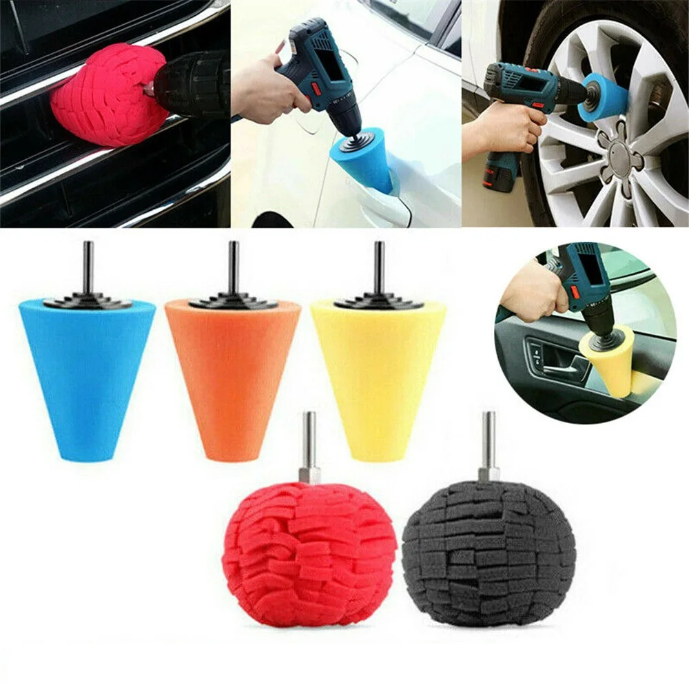 

5Pc sets Foam Polish Buffing Polishing Cone Sponge Ball Pads Car Wheel Corner kit