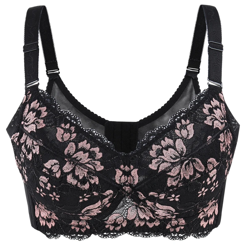 Women's Full coverage Underwired Lightly Lined lace bra Plus Size Minimizer bra 34 36 38 40 42 44 46 48 B C D E F G H