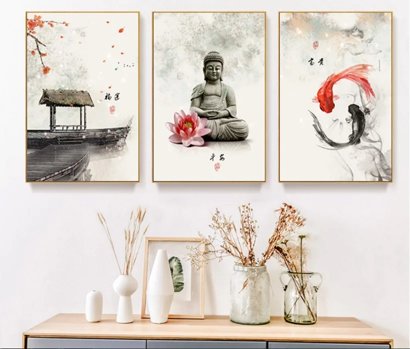 

New Chinese ink Flowers Buddha Wall Art Print Picture Canvas Painting Poster for Living Room No Framed