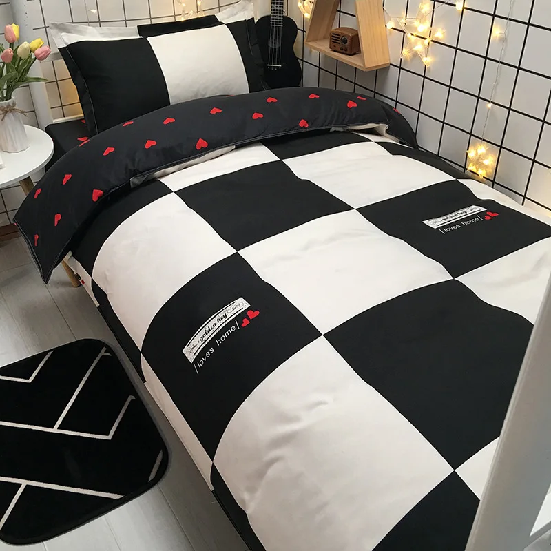 

Home Textile Black And White Square Duvet Cover Bed Sheet Pillow Case Single Double Queen King High Quality For Home Bedding Set