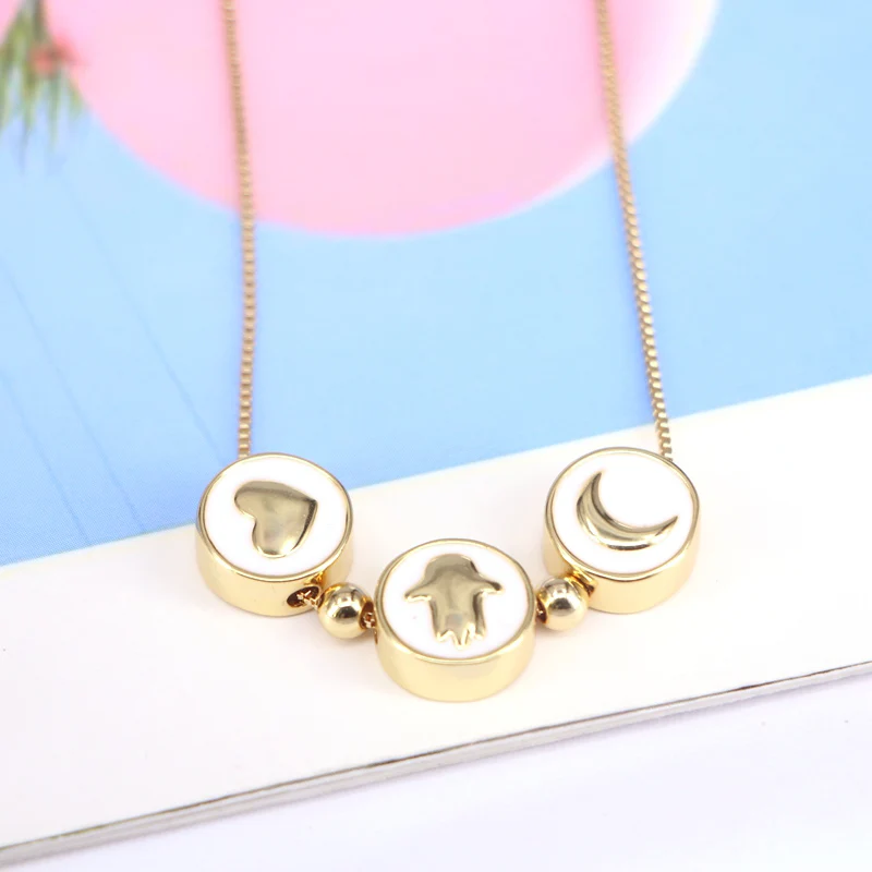 

6Pcs Round Gold Color Moon Heart Hamsa Hand Pendant Necklace Fashion Women Jewelry