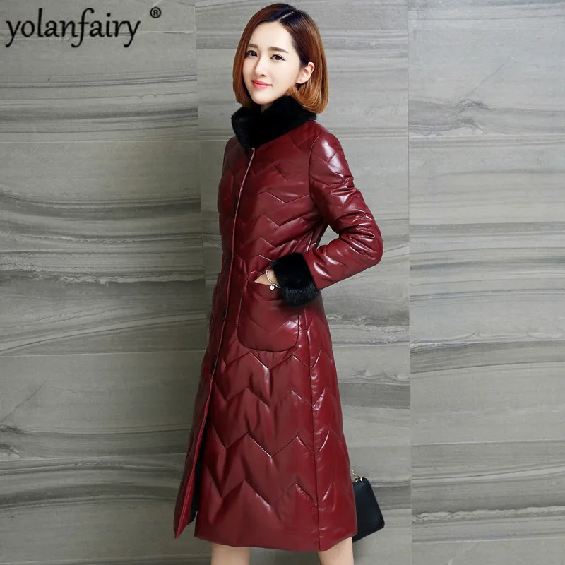 Зимняя куртка из натуральной кожи женское длинное пальто овчины корейские