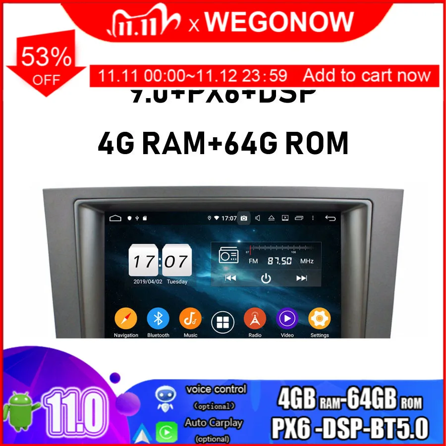 Автомобильный DVD-плеер PX6 HD Android 10 0 64 Гб ПЗУ Восьмиядерный Wi-Fi Bluetooth5.0 RDS радио TDA7851