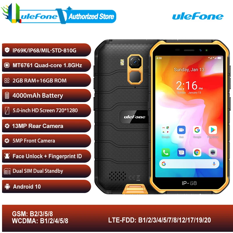 Смартфон Ulefone Armor X7 защищенный IP68 2 + 16 ГБ 4 ядра NFC 4G LTE|Смартфоны| |