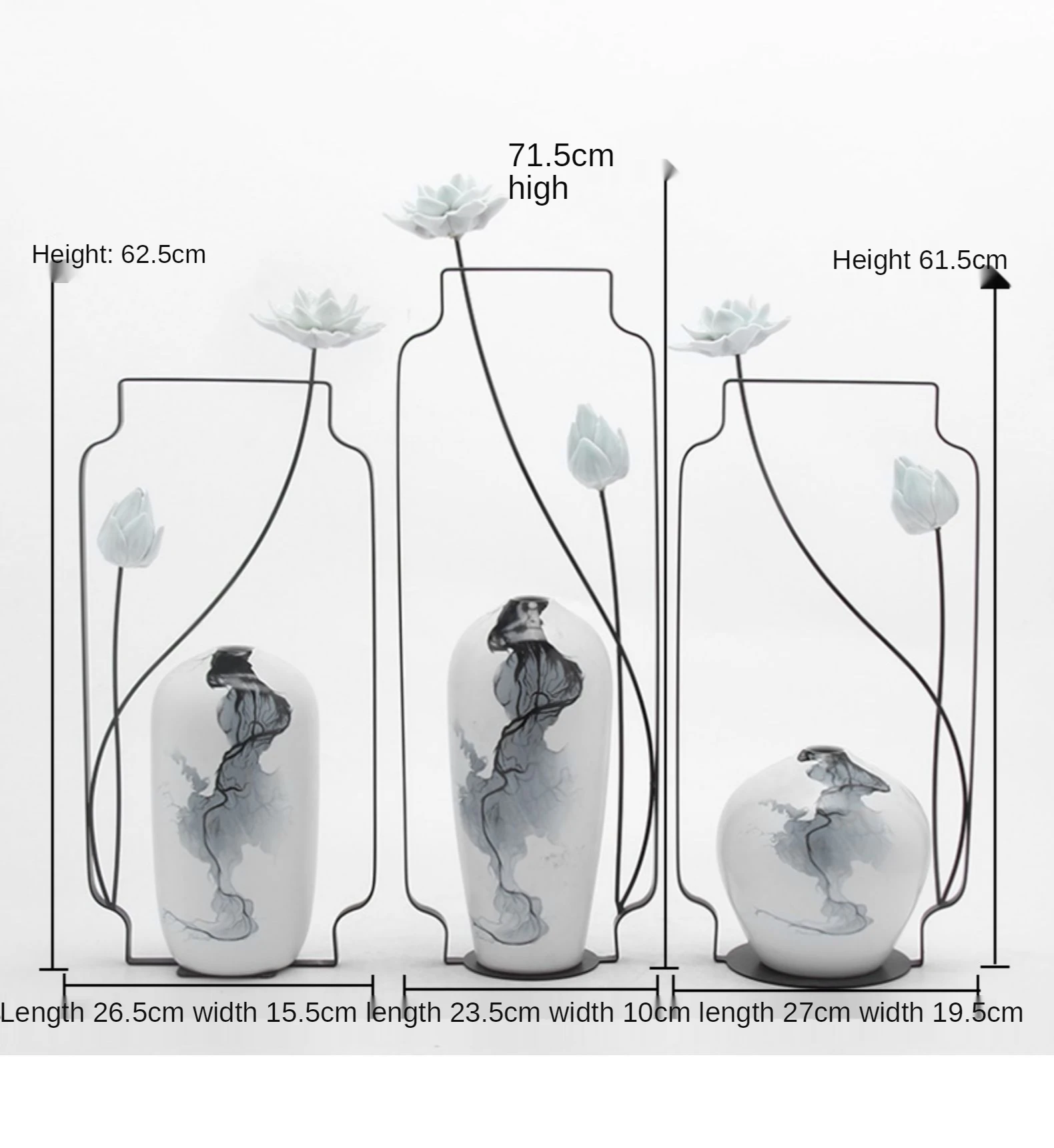 

New Chinese Zen Iron Art Ceramic Pot Lotus Decoration Ornaments Household TV Cabinet Entrance Soft Outfit Decorations