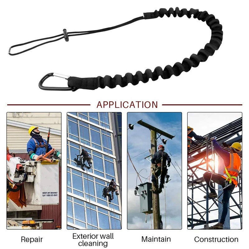 Tool Lanyard, Outdoor Tool Rope, High-Altitude Fall Prevention Safety Rope, Retractable Elastic Tool Rope 3 Pieces,Black images - 6