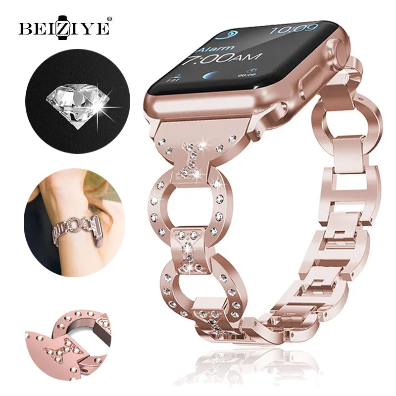 

Diamond Bracelet For Apple Watch band 38mm 42mm 40mm 44mm Women's Stainless Steel Strap for iWatch Series SE 5 4 3 2 1 watchband